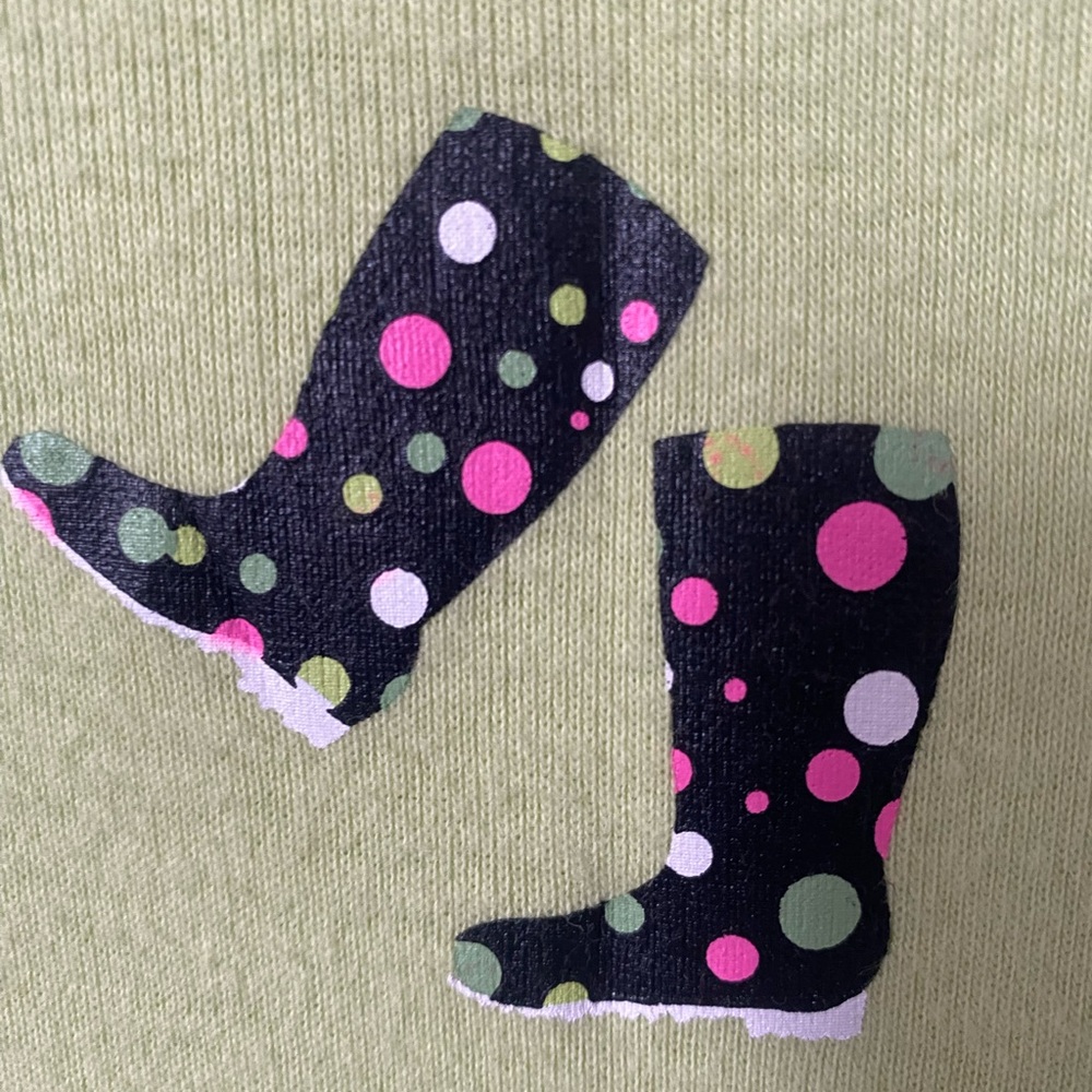 HUE Lime Green Tee Accented with Pink and Black Polka Dot Boot Appliqué - Picture 5 of 7